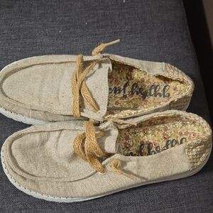 Beige Casual Loafers with Floral Insole